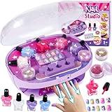 Golray Kids Nail Polish Set for Girls, All-in-One Nail Art Kit - Dryer/ Glitter Powder/ False Nails/ Nail Decals/ Toe Separator/File, Age 3-12 Little Girl Gift Toys