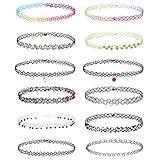 BodyJ4You 12PC Tattoo Choker Necklace for Women - 90s Choker Necklaces Y2K Fashion Trendy Vintage - Emo Black Choker Rainbow Disco Ball Charms Neon Green White - Stretchy Elastic Chokers Neck Lace