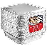8x8 Foil Pans with Lids (20 Pack) 8 Inch Square Aluminum Pans with Covers -Disposable Food Containers Great for Baking Cake, Cooking, Heating, Storing, Prepping Food