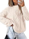 Trendy Queen Oversized Sweaters Womens 2025 Fall Fashion Outfits Cable Knit Crewneck Plus Size Pullover Cute Chunky Long Tunic Top Winter Old Money Clothes with Leggings Cream
