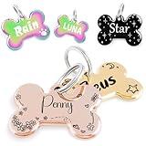 MEOW the WOOF Flower Crown Pattern Art Design - Customizable Bone Cats Dogs ID Tags - Stainless Steel Deep Engraving