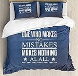 Ambesonne Wording Duvet Cover Sets, Wise Words About Learning from Your Mistakes with Vintage Hipster Design, Bedding Set with 2 Duvet Covers & 4 Pillowcases, 2 Pack King Size, Blue Umber White