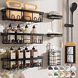 Veken Rustproof & Waterproof Shower Caddy 6-Pack, No Drilling Adhesive Shelves Rack with Soap Holder, Large Capacity Bathroom Organizers and Storage, Wall-Mounted Kitchen & Home Decor