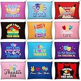 Reginary 12 Pcs Theater Makeup Bags Bulk Theater Gifts for Women Musical Broadway Cosmetic Bags Zipper Pouch Drama Comedy Tragedy Mask Gifts for Theatre Lovers Actors and Students