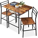 Best Choice Products 3-Piece Modern Dining Set, Space Saving Dinette for Kitchen, Dining Room, Small Space w/Steel Frame, Built-in Storage Rack - Medium Brown/Black