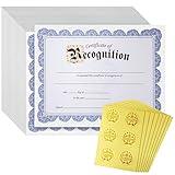 Best Paper Greetings 48 Sheets Blue Floral Certificate of Recognition Paper for Printing with Gold Foil Sticker Seals - Customizable with Border for Graduation, Diploma, Documents (8.5 x 11 in)