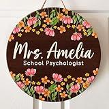 Personalized School Psychologist Door Sign, School Counselor Office Flower Sign, Mental Health Gift, Custom School Psychologist Welcome Sign Gifts For Back To School Gifts For Men Women