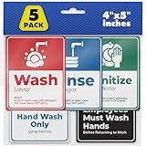 5 Pack Wash Rinse Sanitize Sink Labels - 4"x5", Waterproof Sticker Signs, 3 Compartment Sink Labels - Restaurant Supplies, Food Truck, Dishwashing Wash Station