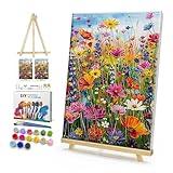 HeeBenor Framed Paint by Numbers Kit for Adults, Flowers Paint by Number with Easel, DIY Floral Acrylic Oil Painting Kit, Adult Paint by Number Kits Framed Canvas for Home Decor 8x12 Inch