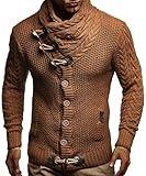 Leif Nelson Men's Knitted Turtleneck Jacket - Winter Cardigan Sweaters for Men Camel