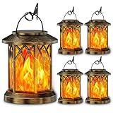 KOOPER 4 Pack Solar Lanterns Outdoor Waterproof, Upgraded Flickering Flame Solar Lantern Lights, Auto On/Off Lanterns Decorative Outdoor, Outdoor Hanging Lantern for Yard Garden Table Decor (Bronze )