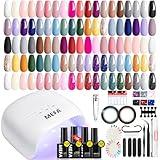 MEFA 60 Pcs Gel Nail Polish Kit with U V Light, 32 Colors All Seasons Nude Gel Nail Polish Set with Base and Matte/Glossy Glitter Top Coat Nail Art DIY Decorations Manicure Tools Gifts for Women