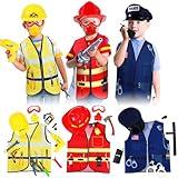 Bonuci 3 Sets Kids Dress up for Play Age 3-7 Years Old,dress up Costumes Vest Set Police,fireman and Worker for Toddler Kids Boys Pretend Role Accessories