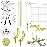 Franklin Sports Fun 5 Combo Outdoor Game Set - Backyard, Beach + Camping Games for Kids - Badminton, Volleyball, Flip Toss, Flying Disc - Horseshoes or Ring Toss