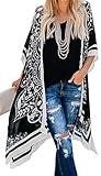 Summer Tops for Women Kimono Cardigans Plus Size Boho Bathing Suit Coverups(08-Black Boho,2XL)