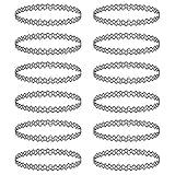 BodyJ4You 12PC Tattoo Choker Necklace - 90s Accessories 2000s Jewelry Y2K Fashion Vintage Trendy - Gothic Black Henna - Adjustable Stretchy Collar Necklace Summer Vacation Gift Set