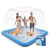 Raxurt Splash Pad, 97"- 72" Non-Slip Splash Pad for Kids and Dogs, Thickened Durable Square Dog Pool with Sprinkler Summer Outdoor Water Toys for Toddler Girls Boys Children Pet (Blue)