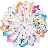 Zhanmai 20 Pieces Handkerchiefs for Women Vintage Floral Soft Cotton Colorful Embroidered Ladies Handkerchief for Tea Party Favors wedding Easter Summer Spring Picnic Decor
