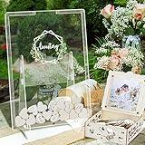 AerWo Wedding Guest Book Alternative, Guest Book Wedding Reception, Acrylic Guest Book Drop Box with Stand, Plywood Box, 100 Wooden Hearts and Marker Pen, Wedding Signs for Ceremony and Reception