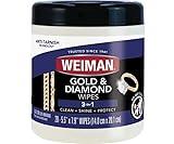 WEIMAN Gold & Diamond 3-in-1 Wipes - The Premium Jewelry Cleaner, Removes Tarnish and Dirt, Restores & Protect Sparkle and Shine, Easy-to-Use Wipes, Safe for Silver, Platinum, Gemstone, Titanium