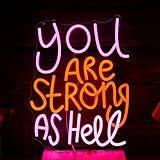 BNEMCEZH You Are Strong As Hell Neon Sign Dimmable Led Brave Sign Neon Light for Wall Decor USB Power Funny Letters Light Up Sign for Bedroom Kids Room Gymnasium Man Cave Shop Bar