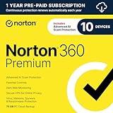 Norton 360 Premium 2025, Antivirus software for 10 Devices with Auto-Renewal – Includes Advanced AI Scam Protection, VPN, Dark Web Monitoring & PC Cloud Backup [Download]