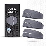 COLD FACTOR Instant Cooling Headband 3 Pack (Gray) | Advanced Chemical-Free Evaporative Cooling Technology |2+ Hours of Cooling | Ideal for Sports, Yoga, Outdoor Activities Like Hiking & Golf