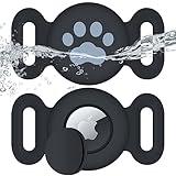 SZJCLTD Waterproof Collar Holder Compatible with Airtag (2 Pack), Protective Anti-Lost Case for GPS Tracker, Silicone Collar Holder for Pets(Black/Black)