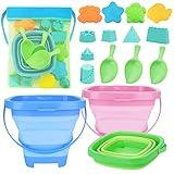 RACPNEL Collapsible Foldable Beach Sand Buckets and Shovels Set - Beach Toys for Kids with Mesh Bag & Sand Molds, Silicone Beach Sand Pails for Travel, Kids and Toddlers