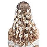 DOCILA Floral Headbands For Women White Daisy Flower Hairbands Boho 60s 70s Hippie Accessories Fairy Crown Party Costume Outfits Headdress