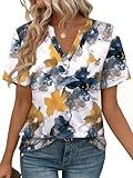WEESO Womens T Shirts Summer Blouses Dressy Casual V Neck Tops Hawaiian Shorts Sleeve Vacation Outfits Dressy Fahion Travel Clothes Trendy Basic Tee M