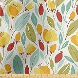 Ambesonne Leaves Fabric by The Yard, Foliage of Fall Season Cartoonish Garden Art Inspirations Romantic Vintage Motifs, Decorative Satin Fabric for Home Textiles and Crafts, 3 Yards, Multicolor