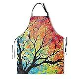 Granbey Colorful Painting Aprons for Adults - Rainbow Tree Apron Watercolor Artist Apron Seasonal Nature Branch Plant Bib Apron with 2 Pockets for Home Kitchen Cooking BBQ