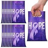 Panelee 100 Pcs Purple Ribbon Awareness Plastic Gift Bags with Handle Purple Hope Goody Treat Bags for Domestic Violence, Animal Abuse, Alzheimer's, Lupus and Pancreatic Cancer Society Events Supplies
