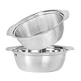 304 Stainless Steel Microporous Colander with Handle, Rice Washers Microporous Strainer Set For washing vegetables, fruits and rice, and draining cooked pasta.