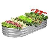 Raised Garden Bed Galvanized Planter Box Outdoor, 5ft Oval Large Rot-Resistant Metal Garden Bed Planter for Vegetables Flower Herb (Silver)