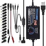 Universal Power Supply 3V~24V 6A 144W Adjustable Variable 3V 5V 9V 12V 18V 20V 24V AC/DC Adapter Charger, 100V-240V AC to DC Converter with 14 Tips, Polarity Converter and 4-Way Power Splitter Cable