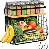 Magnetic Shelf for Fridge with Wood Lid, Fruit Potato and Onion Storage Bins, Pantry Organizers & Storage, Large Container Magnetic Spice Rack for Refrigerator, Kitchen Counter, Cabinet