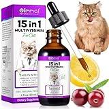 15-in-1 Multivitamin Drops for Cats, Cat Vitamins for Immune System Support, Skin & Coat, Heart Health, Bones, Joint, with Vitamins A, B, C, D, E, Liquid Supplement for All Life Stages