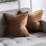 MIULEE Pack of 2 Decorative Velvet Throw Pillow Cover Soft Brown Pillow Cover Soild Square Cushion Case for Sofa Bedroom Car 18x 18 Inch 45x 45cm