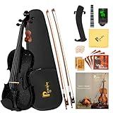 Poseidon Violin Set for Beginners Adult Student, 4/4 Violin Beginner w/Case, Extra Violin 4/4 Strings Set, Two Bows, Two Bridges, Two Rosins, Tuner, Manual - Black
