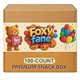 Foxy Fane 100 count Snack Box - Ultimate Gift Basket with Variety Assortment of Crackers, Cookies, Candy & Chips - Bulk Bundle of Delicious Treats for Kids, Teens & Children of all Ages [ 100 Snacks ]