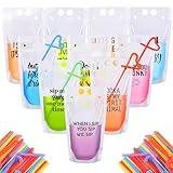 Honeydak 30 Sets Drink Pouches with Straws Colorful Adult Drink Bags Zipper Party Beverage Funny Novelty Juice Party Pouches Translucent Stand-up Plastic Bags for Adultsowl Garden Decor (Transparent)