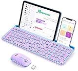 seenda Bluetooth Keyboard and Mouse for iPad, CTU-301 Multi-Device Bluetooth + 2.4G Wireless Keyboard Mouse with Tablet Holder for MacBook/Windows Computer, iOS/Andriod Tablet Phone, Blue & Purple
