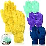 4 Pairs Microfiber Plant Dusting Gloves Reusable Leaf Dust Cleaning Glove Mittens for Plants House Cleaning Car Blinds(Green, Dark Blue, Yellow, Purple)