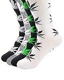 Century Star Unisex Maple Marijuana Cotton Socks - Thick Weed Leaf Crew Winter Socks, 4 Pairs (Black, White, Grey, Green), One Size