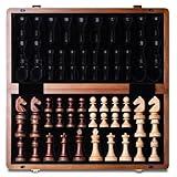 A&A 15" Magnetic Wooden Chess Set, Handmade 3" King Height Knight Staunton Chess Pieces with 2 Extra Queen, Folding Portable Travel Game Set