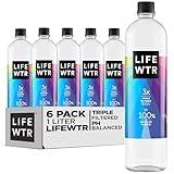 LIFEWTR Premium Purified Water, pH Balanced with Electrolytes, 100% recycled plastic bottles, 33.8 Fl Oz, 1L (Pack of 6)