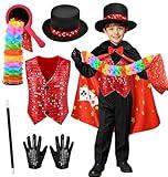 Latocos Kids Magician Costume Boys Girls Magic Kits Accessories Vest Props Change Bag With Zipper Gloves Magician Hat Cape Wand Halloween Dress Up set (120)