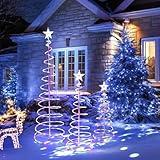 Yescom Sparkle 3 Pack Spiral Christmas Tree Light 3/4/6Ft 348 Pre-Lit LED for Outdoor Restaurant Commercial Event Xmas Night Decor with 8 Model Battery Operated Remote Control Star Topper Metal Stakes